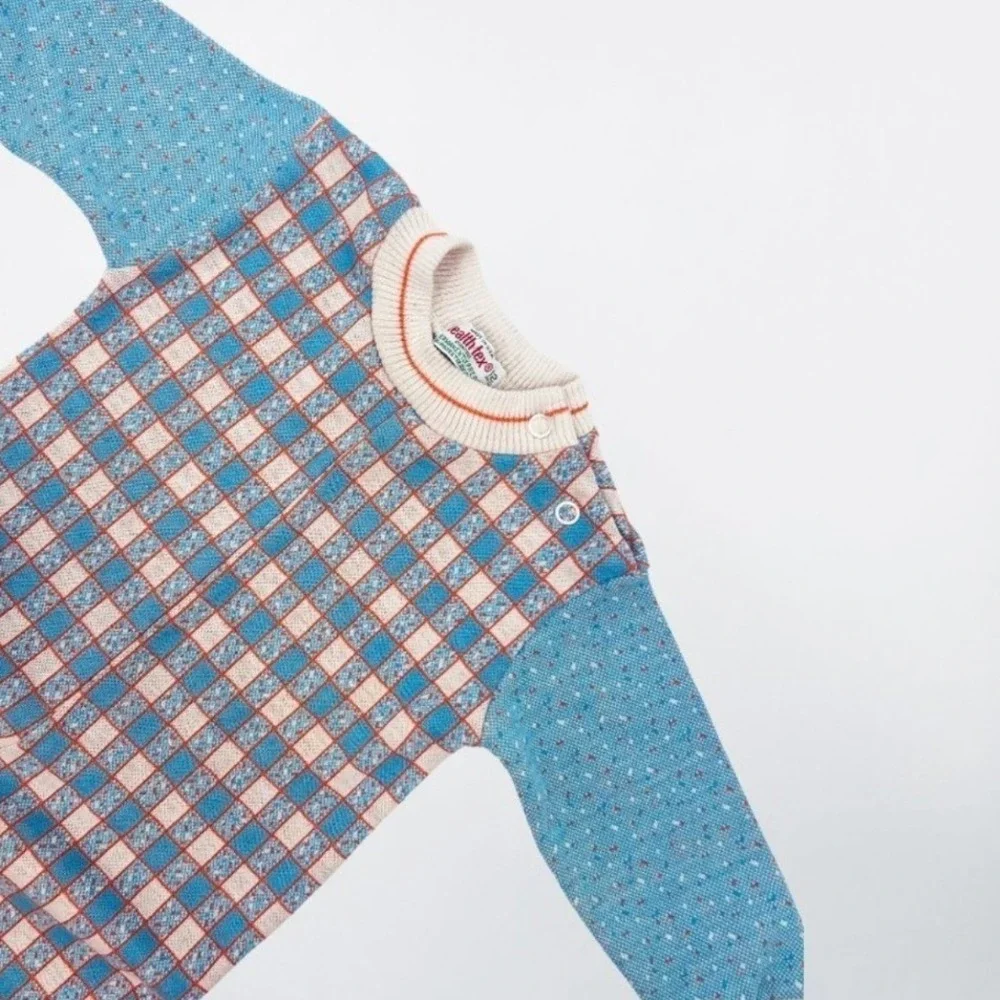 Vintage‎ Health-Tex Stantogs Baby Romper 12 Months Blue Orange Check Bunny USA